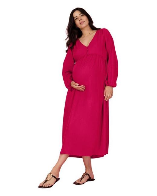 Motherhood Maternity Pink Long Sleeve Button Front Maternity Midi Dress