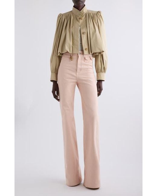 Chloé Natural Puff Sleeve Gathered Cotton Gabardine Crop Jacket