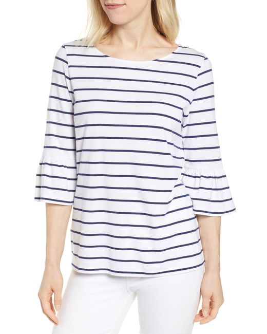 Tommy Bahama White One Wave Or Another Stripe Ruffle Cuff Top