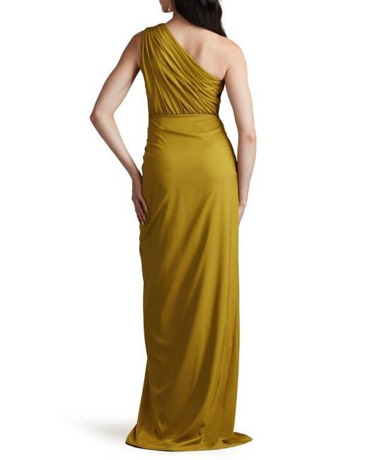 Tadashi Shoji Metallic One-Shoulder Side Ruffle Gown