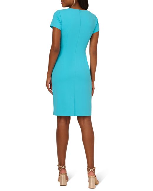Adrianna Papell Blue Ruched Knit Crepe Sheath Dress