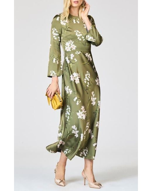 Sachin Babi Women's Green Tyra Floral Long Sleeve Satin Midi Dress