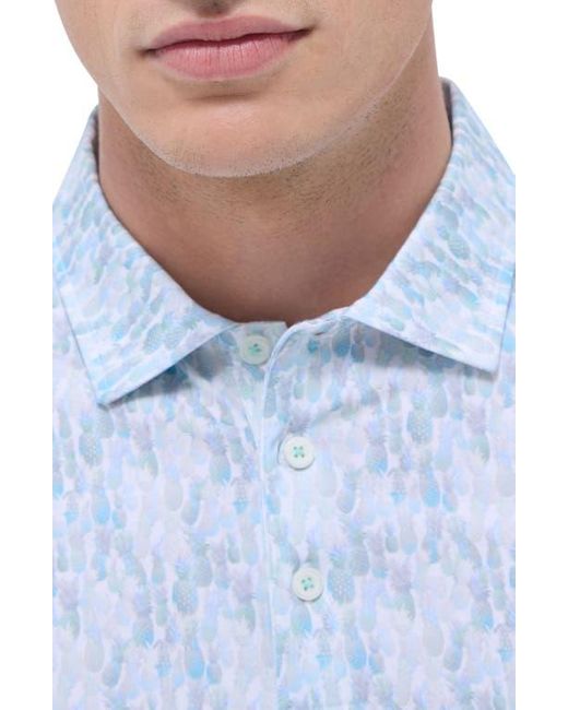 Bugatchi White Victor Ooohcotton Pineapple Print Polo for men