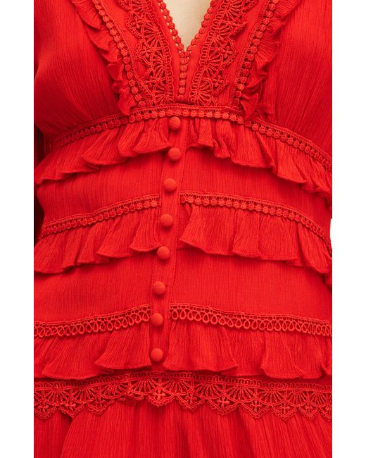 AllSaints Red Zora Long Sleeve Minidress