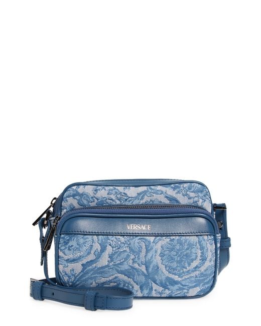 Versace Blue Small Jacquard Crossbody Bag for men