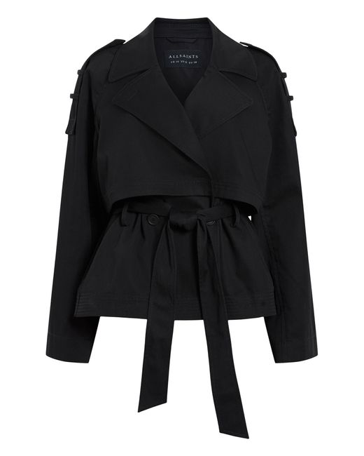 AllSaints Black Beckette Short Trench Coat