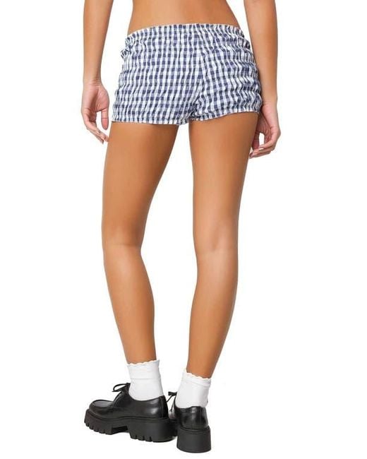 Edikted Blue Gingham Smocked Microshorts