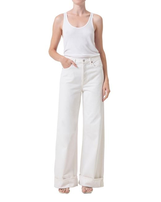 Agolde Dame Cuffed High Waist Wide Leg Organic Cotton Jeans in White | Lyst