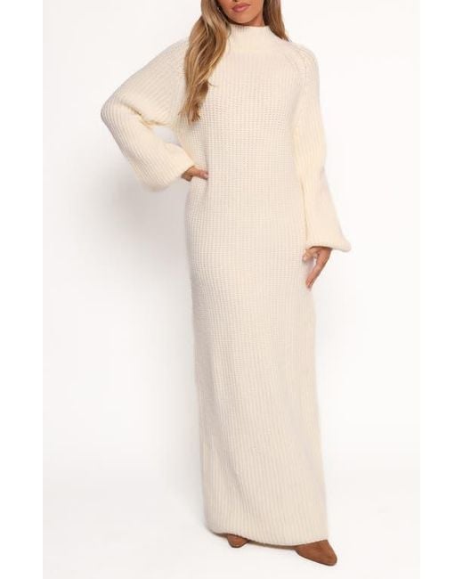 Petal & Pup Tobin Mock Neck Long Sleeve Maxi Sweater Dress in Natural | Lyst