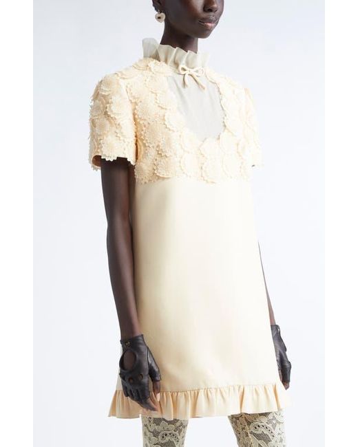 Valentino Garavani Natural Floral Appliqué Crepe Couture Minidress