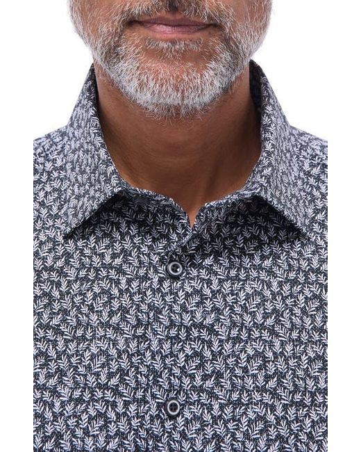 Bugatchi Blue James Ooohcotton Leaf Print Button-Up Shirt for men