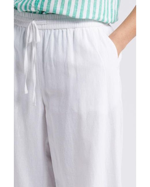 Caslon White Drawstring Wide Leg Linen Crop Pants