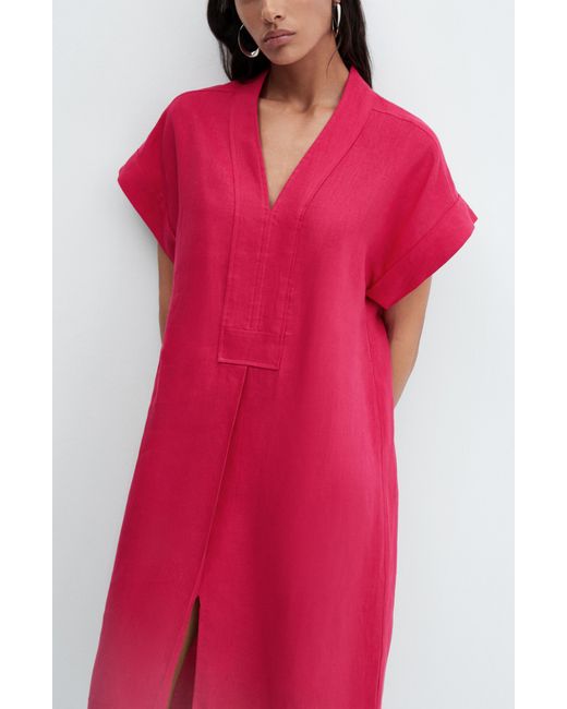 Mango Pink Short Sleeve Linen Shirtdress