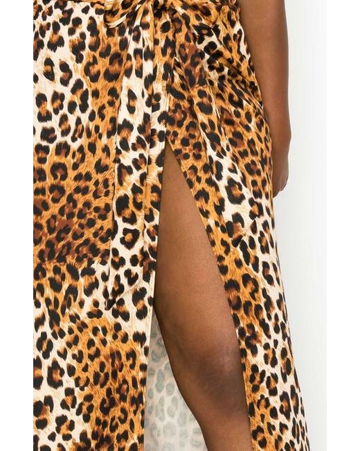 L I V D Gray Leopard Tie Front High Waist Faux Wrap Maxi Skirt