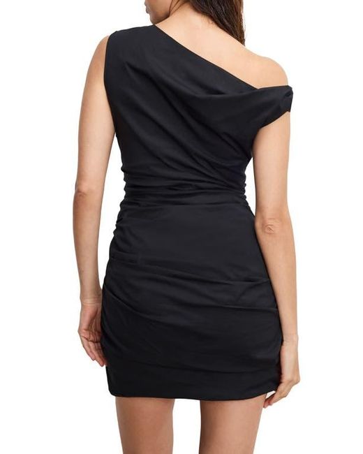 GOOD AMERICAN Black One-Shoulder Poplin Minidress