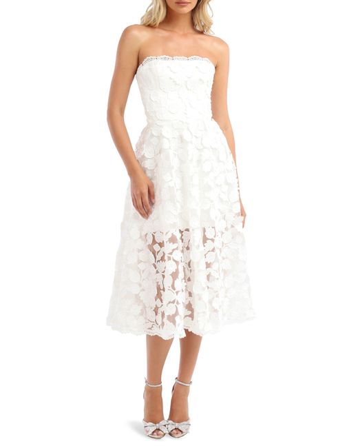 HELSI White Florence Sequin Floral Strapless Midi Dress