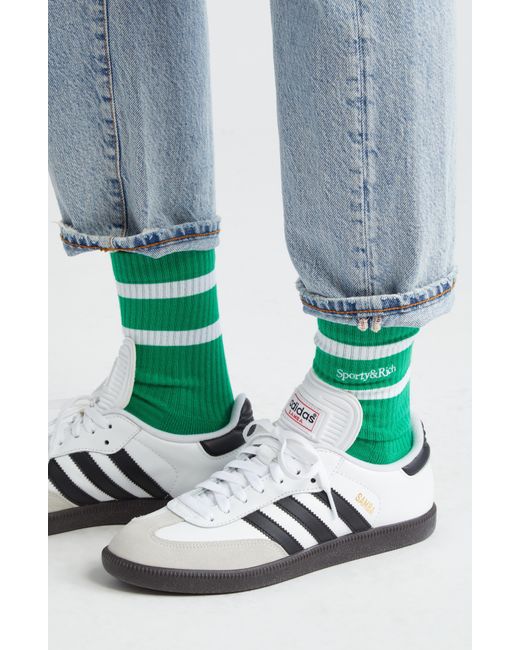 Sporty & Rich Blue Stripe Logo Crew Socks