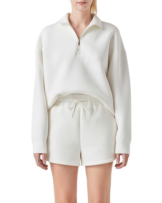 Grey Lab White Scuba Knit Quarter Zip Pullover