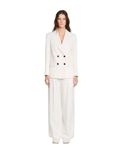 Sandro White Striped Suit Jacket