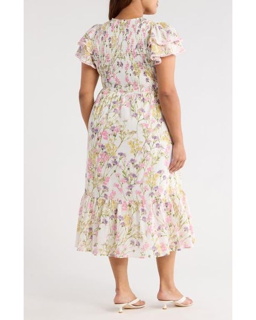 Sugarlips Natural Lita Floral Tiered Cotton Dress