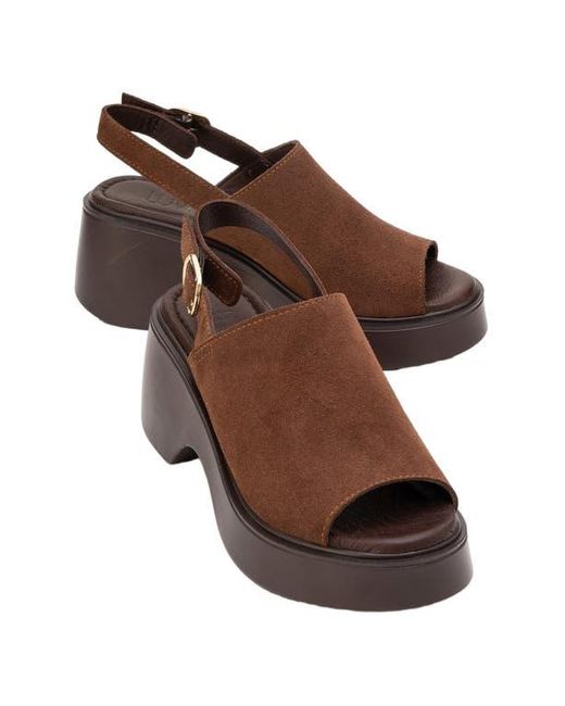 Forever & Always Shoes Brown Power Leather Platform Wedge Sandals