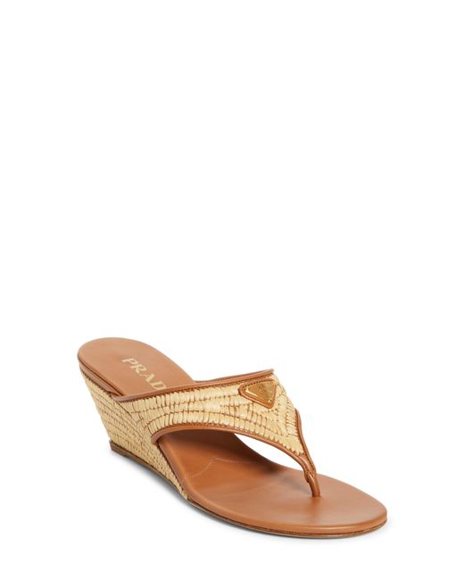 Prada Brown Raffia Wedge Sandal