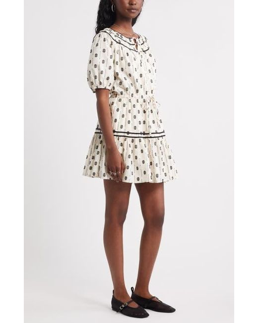 Treasure & Bond Natural Short Sleeve Cotton Blend Tiered Minidress