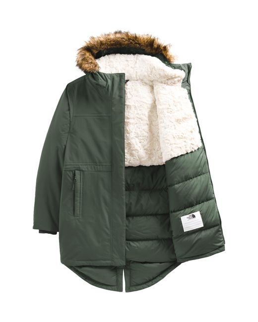 The North Face Green Kids' Arctic Waterproof 600 Fill Power Down Parka With Faux Fur Trim