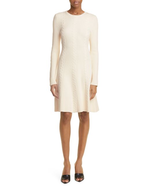 Lela Rose White Long Sleeve Fit & Flare Sweater Dress