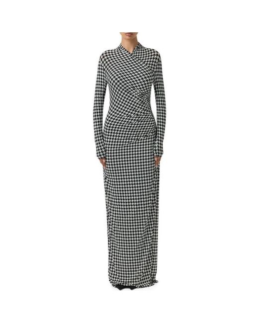 Naked Wardrobe Gray Houndstooth Overlap Neck Long Sleeve Maxi Dress