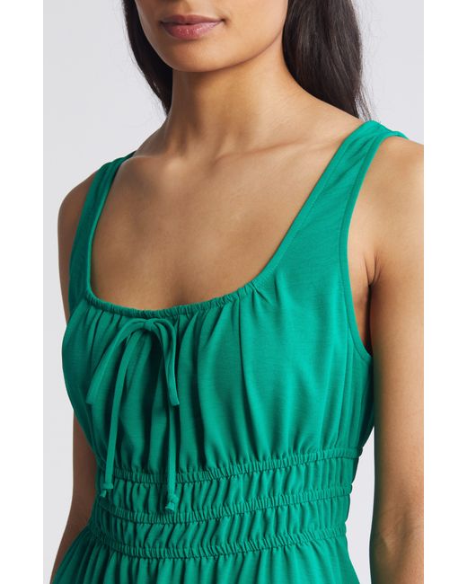 Connected Apparel Green Shirred Waist Midi Dress