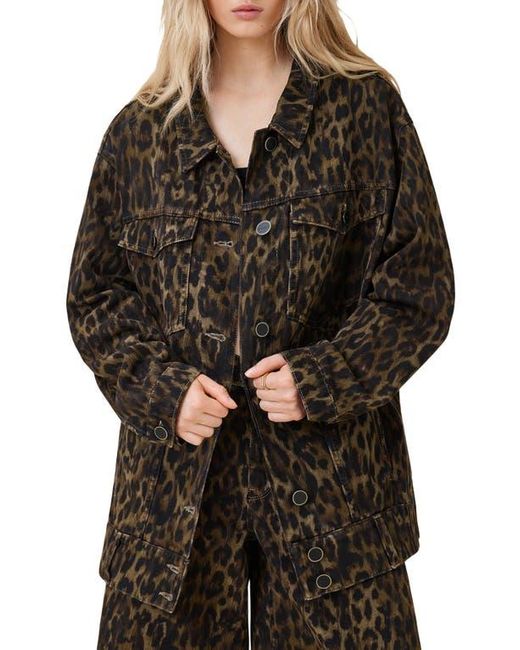 AllSaints Black Willow Leopard Print Denim Jacket