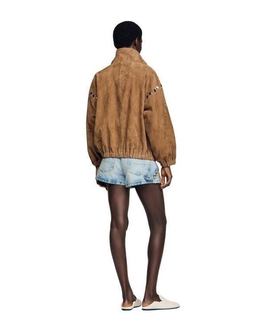 Sandro Natural Studded Suede Jacket