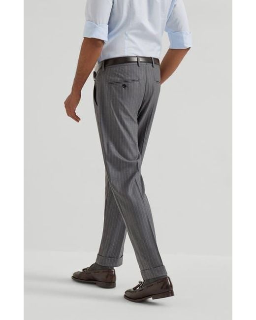 Brunello Cucinelli Gray Chalk Stripe Trousers for men
