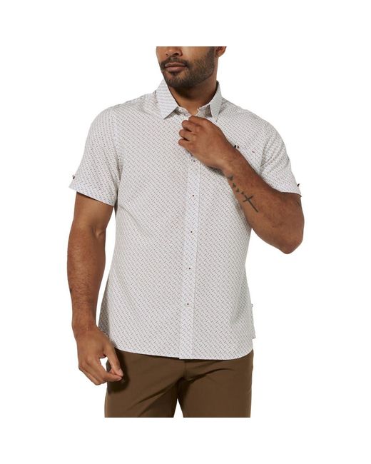 7 Diamonds White Arcos Geo Print Short Sleeve Performance Button-Up Shirt for men