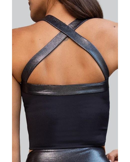 Heroine Sport Blue Nova Metallic Trim Longline Sports Bra