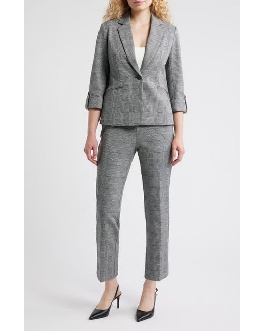 Anne Klein Gray Windowpane Plaid Roll-Tab Sleeve Jacket