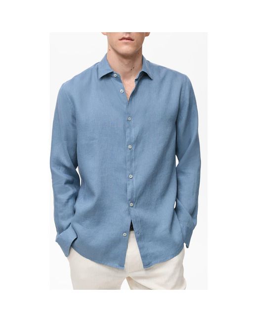 Mango Blue Regular Fit Linen Button-Up Shirt for men