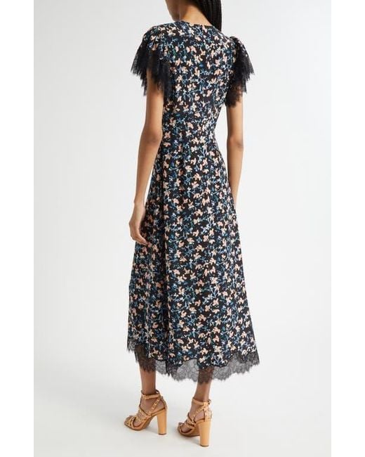 Ulla Johnson Black Renee Lace Trim Flutter Sleeve Silk Cocktail Dress