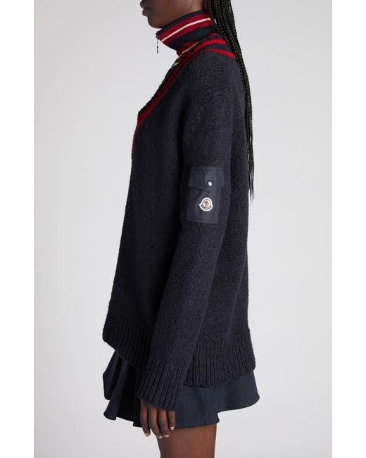 Moncler Blue Padded V-Neck Sweater