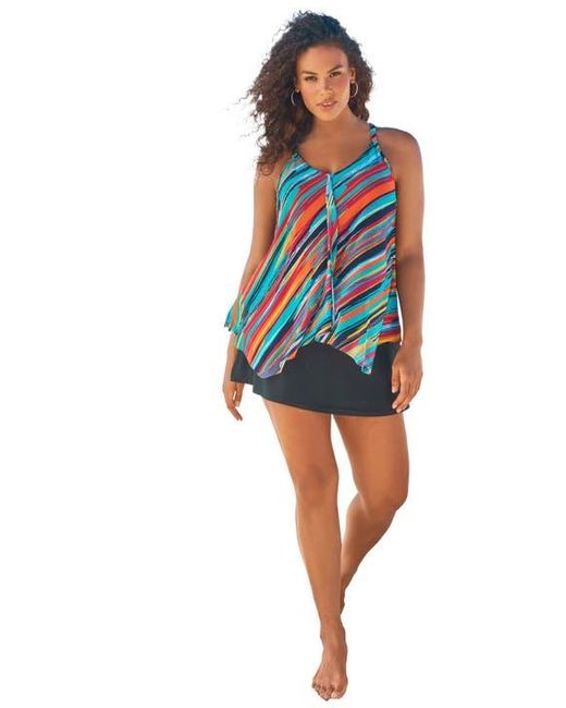 Swim 365 Blue Longer-Length Mesh Tankini Top