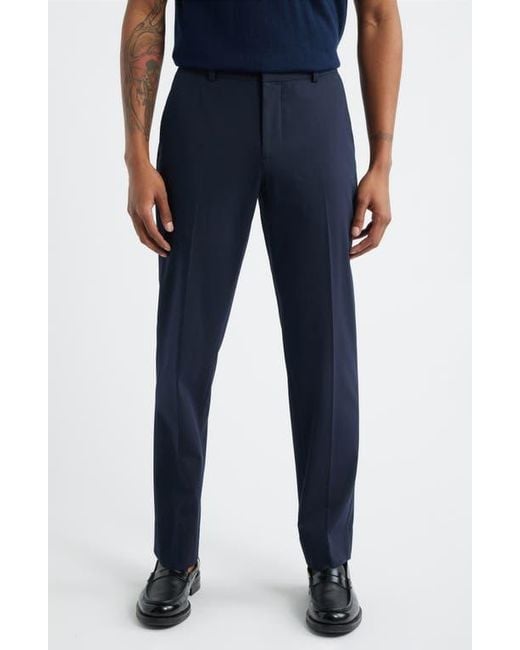 Open Edit Blue Slim Fit Solid Flat Front Stretch Suit Pants for men