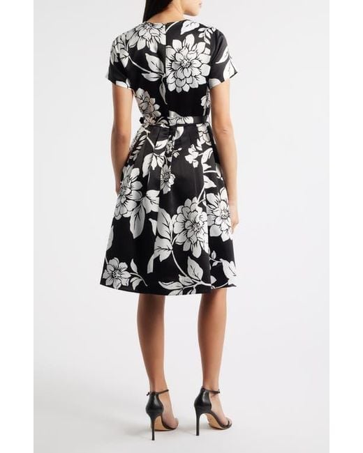 Tahari Floral Fit & Flare Dress in Black | Lyst