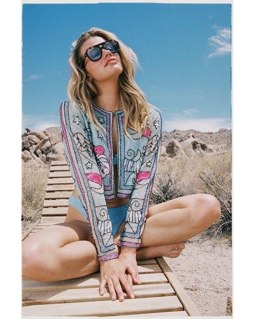 Nasty Gal Blue Celestial Placement Beaded Jacket