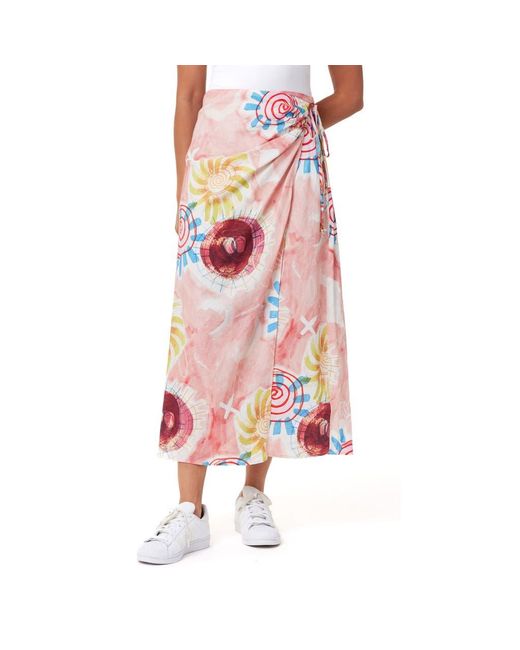 Scotch & Soda Pink Print Stretch Linen Blend Midi Wrap Skirt