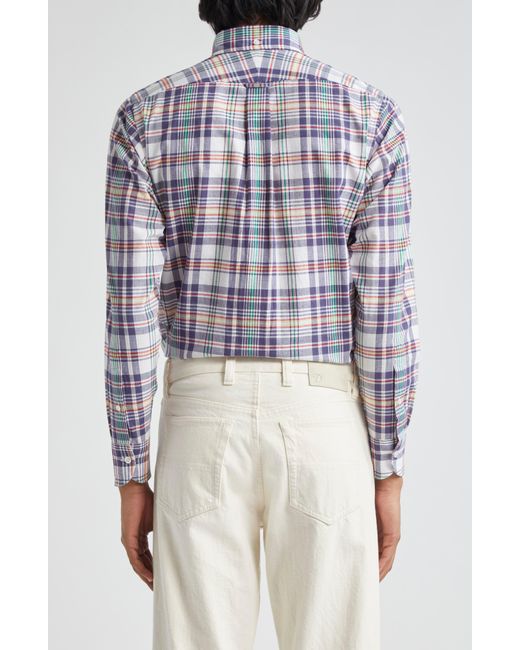 Drake's White Plaid Madras Button-down Shirt for men