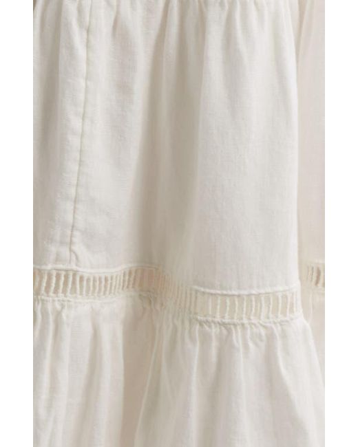 Treasure & Bond White Ladder Stitch Accent Linen Blend Tiered Minidress