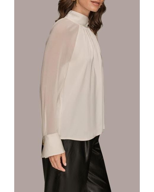 Donna Karan Natural Pleated Sheer Sleeve Top
