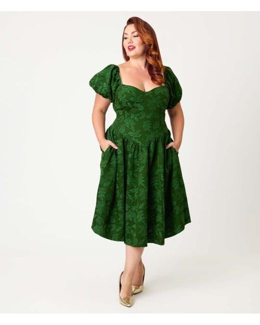 Smak Parlour Green Plus Size Puff Sleeve Swing Dress