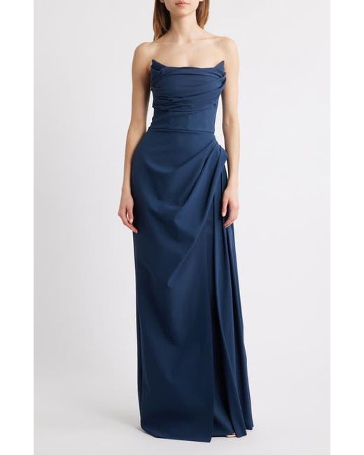 La Petite Robe Di Chiara Boni Women's Blue Dotai Strapless Gown